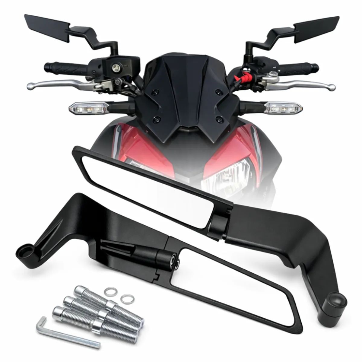 GENERICO - Espejos Retrovisores Deportivos Tipo Alerón Universal para Moto Naked Ajustables Alta Resistencia