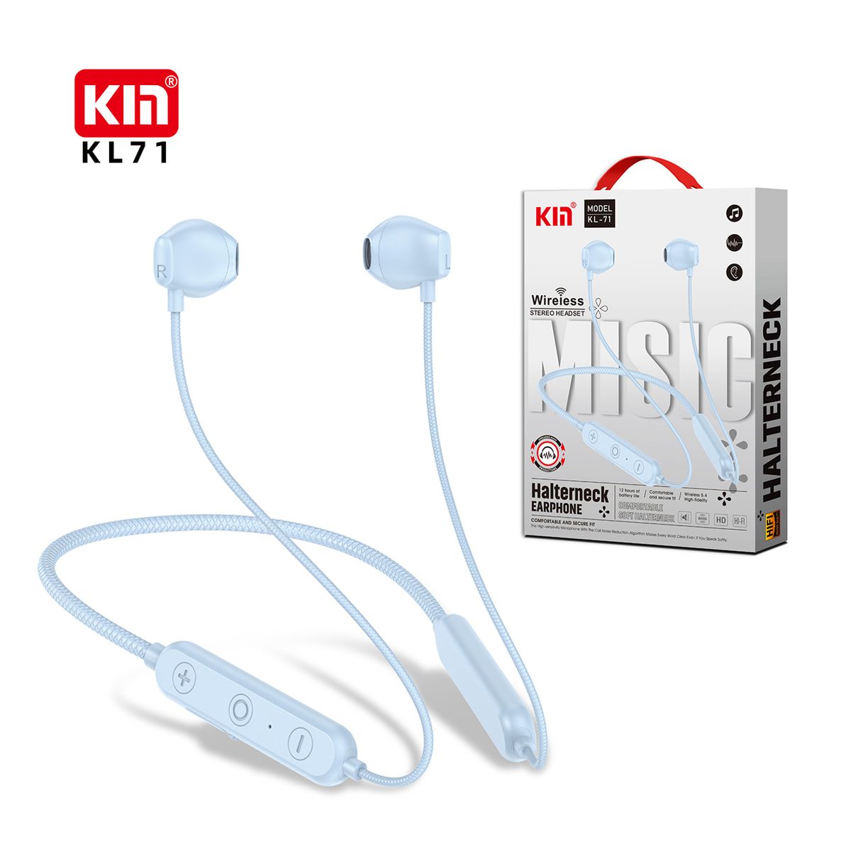 GENERICO - Audifonos Bluetooth, intraauriculares, con banda para el cuello y batería de larga duración Azul