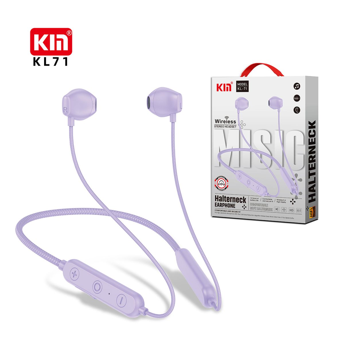 GENERICO - Audifonos Bluetooth, intraauriculares, con banda para el cuello y batería de larga duración Lila