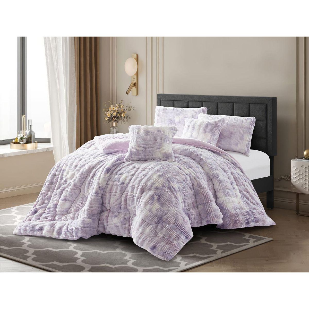 INCO - Cubrelecho Piel en Terciopelo Alto Relieve Lila  para Cama Doble