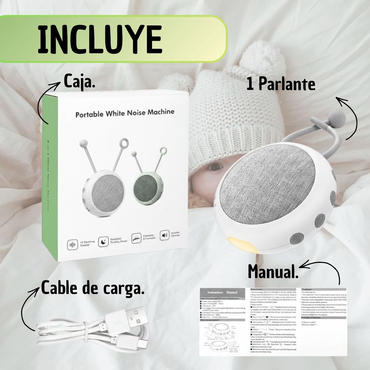 GENERICO - Dispositivo de Ruido Blanco Recargable para Dormir Mejor