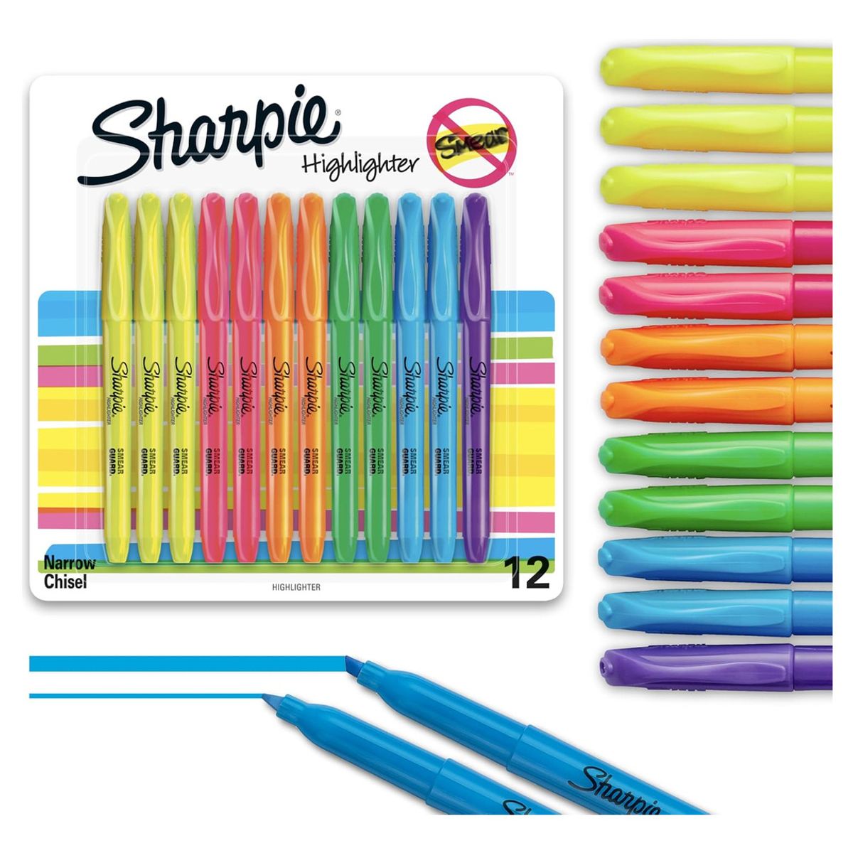 GENERICO - Resaltadores Sharpie Fluorescentes Punta Cincel X12