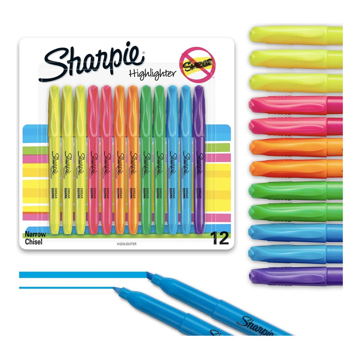 GENERICO - Resaltadores Sharpie Fluorescentes Punta Cincel X12