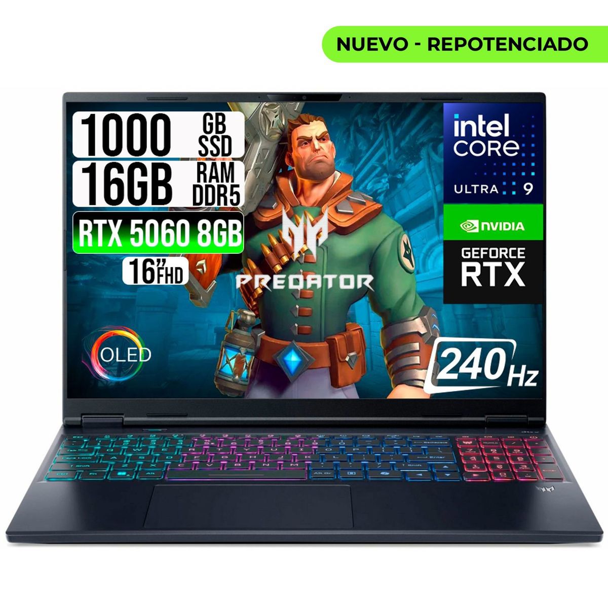 ACER - PORTATIL ACER PREDATOR NEO 16S CORE ULTRA 9-275HX RTX 5060 8GB SSD 1TB RAM 16GB 16" OLED