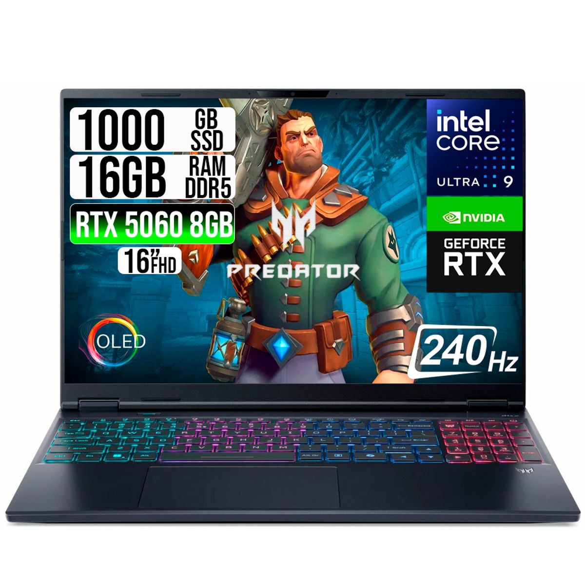 ACER - PORTATIL ACER PREDATOR NEO 16S CORE ULTRA 9-275HX RTX 5060 8GB SSD 1TB RAM 16GB 16" OLED