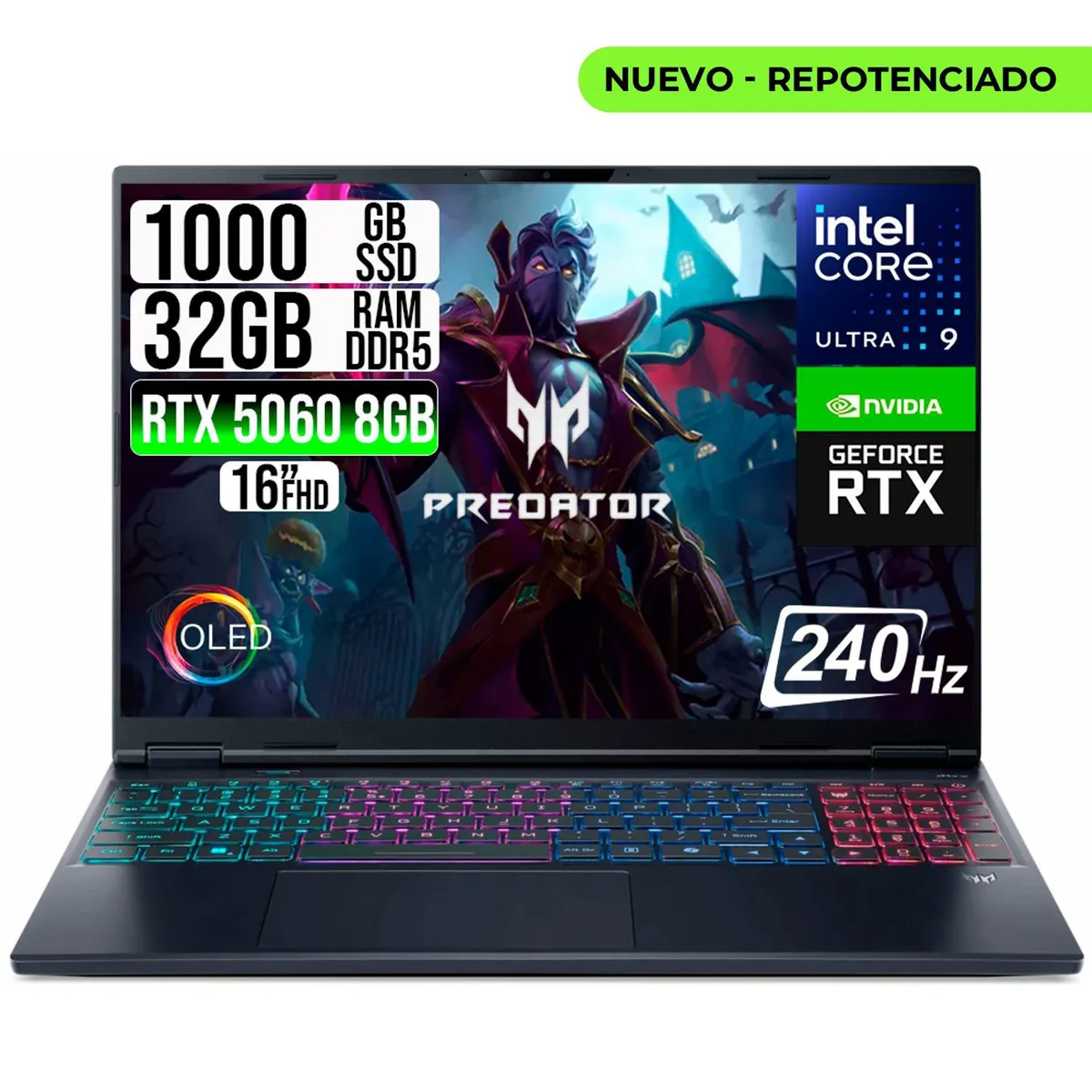 ACER - PORTATIL ACER PREDATOR NEO 16S CORE ULTRA 9-275HX RTX 5060 8GB SSD 1TB RAM 32GB 16" OLED