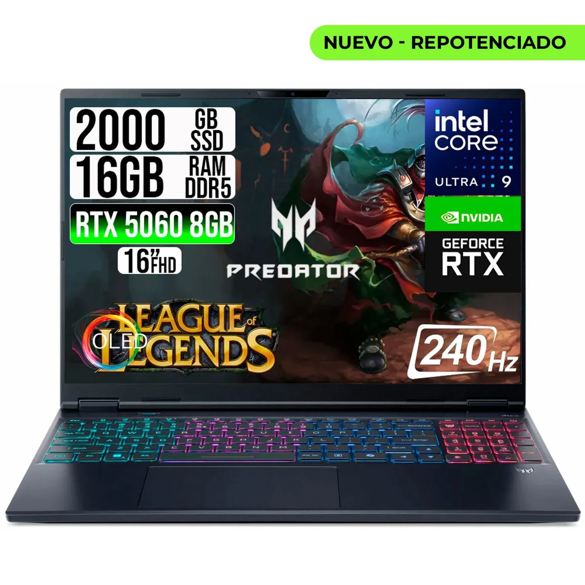 ACER - PORTATIL ACER PREDATOR NEO 16S CORE ULTRA 9-275HX RTX 5060 8GB SSD 2TB RAM 16GB 16" OLED