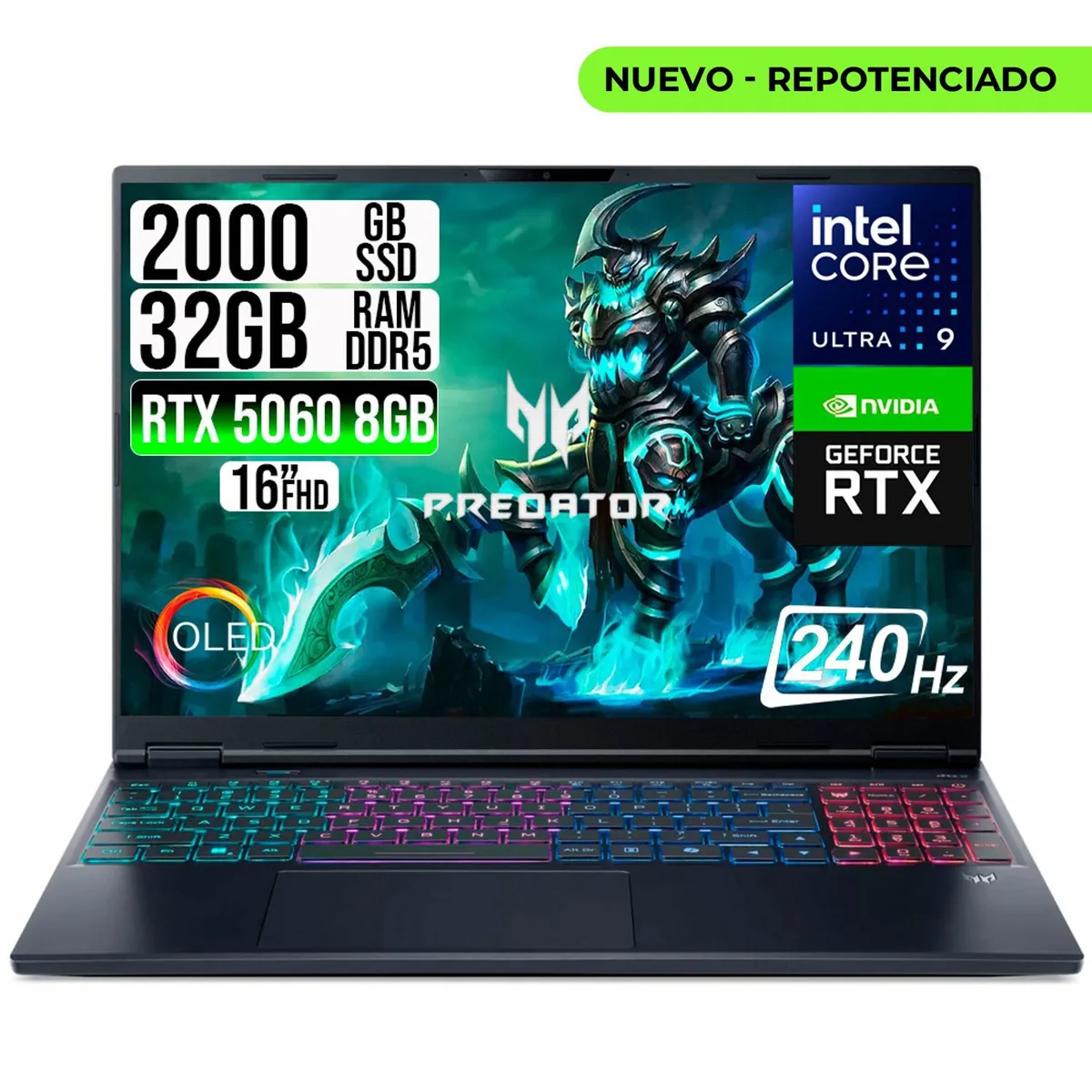 ACER - PORTATIL ACER PREDATOR NEO 16S CORE ULTRA 9-275HX RTX 5060 8GB SSD 2TB RAM 32GB 16" OLED