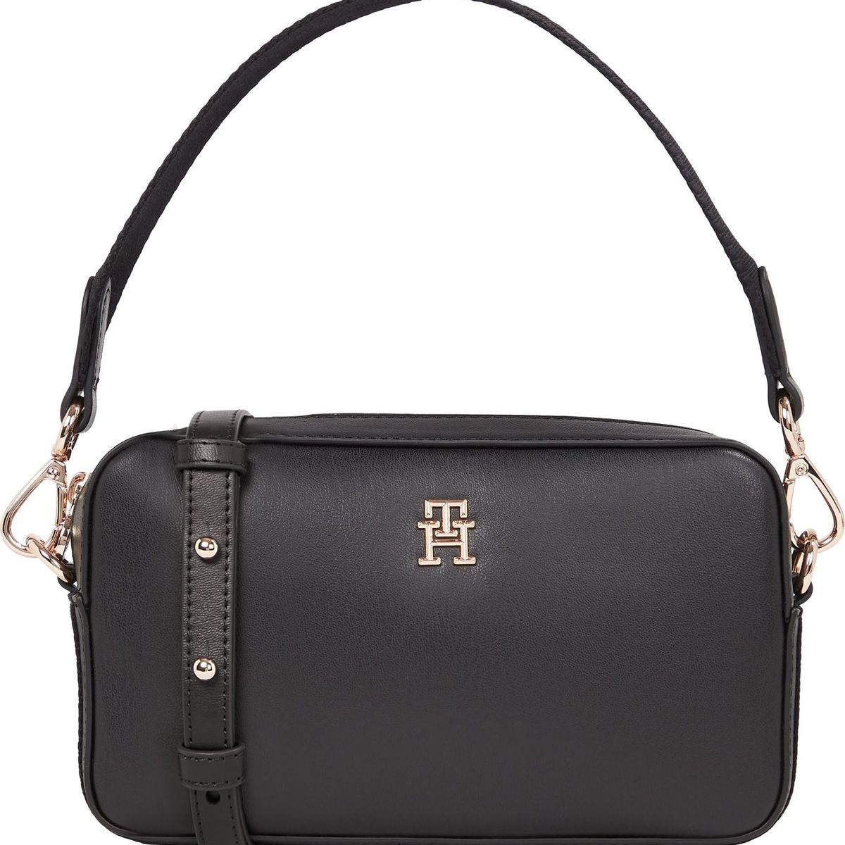 TOMMY HILFIGER - Bolso negro de hombro con insignia del monograma TH Tommy Hilfiger