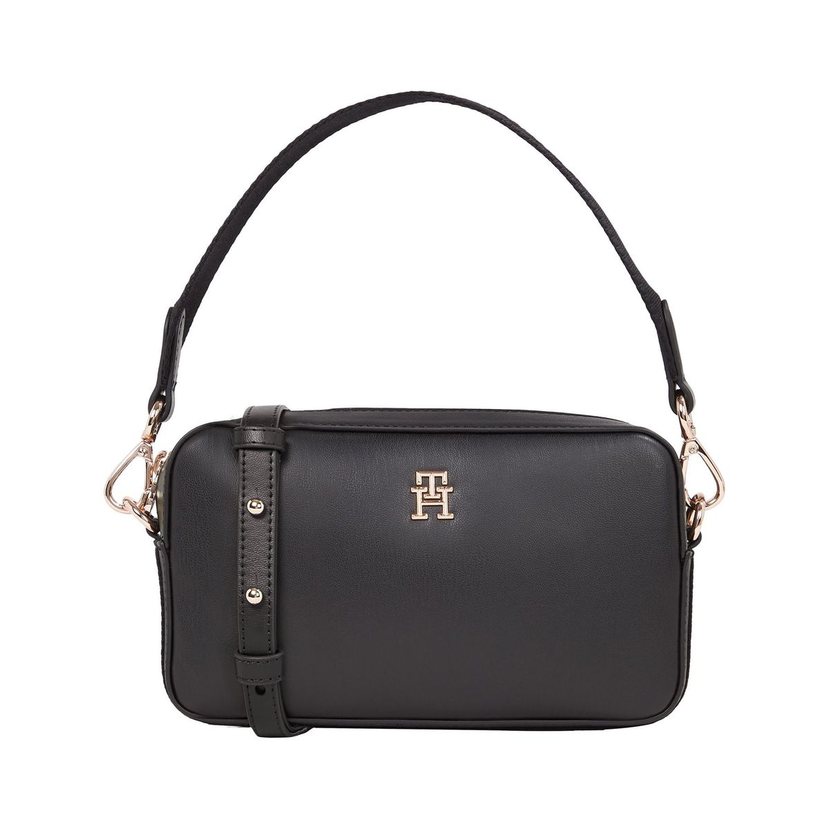 TOMMY HILFIGER - Bolso negro de hombro con insignia del monograma TH Tommy Hilfiger