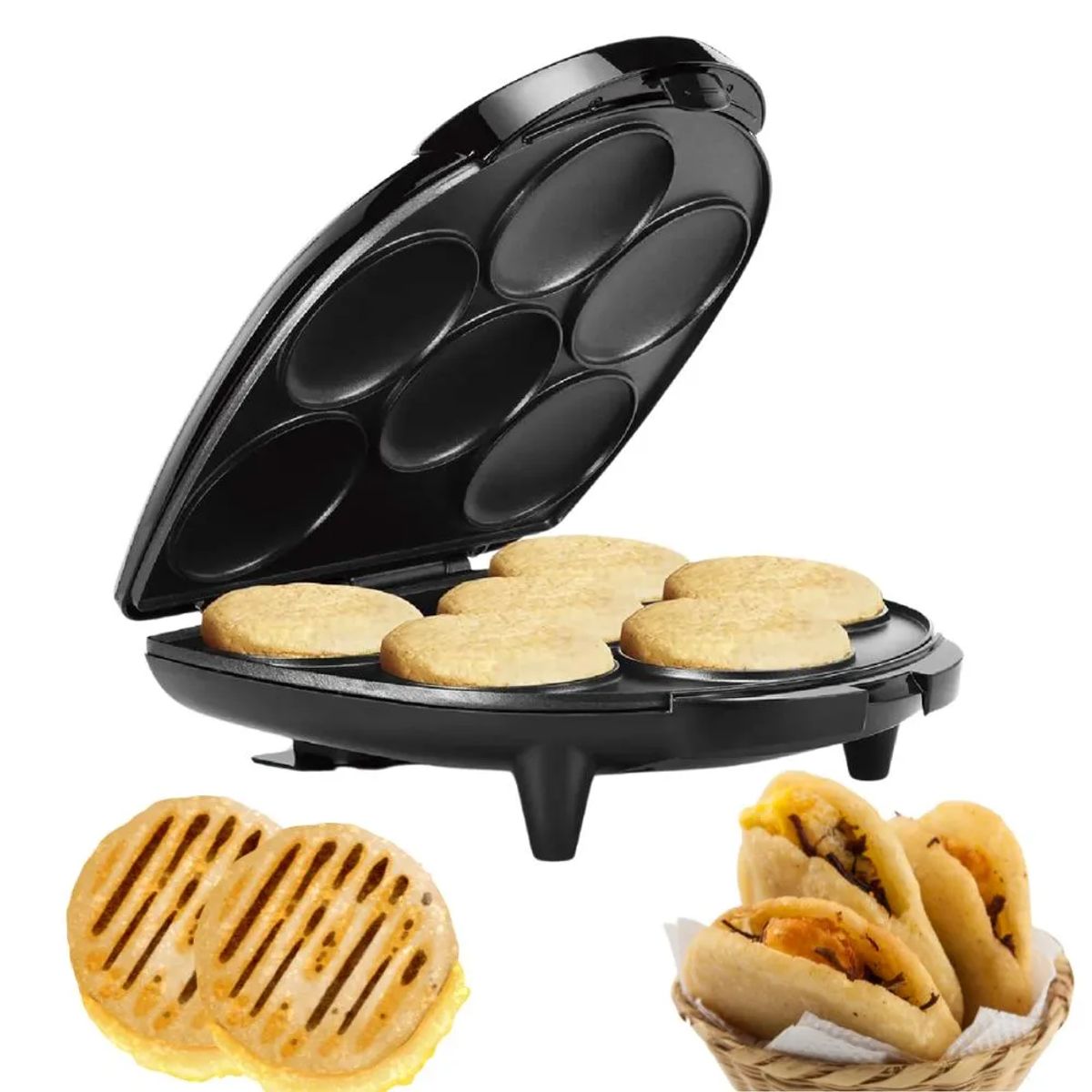 TECNOHOGAR JS - Arepera Eléctrica 6 Puestos 1000 W con Superficie Antiadherente