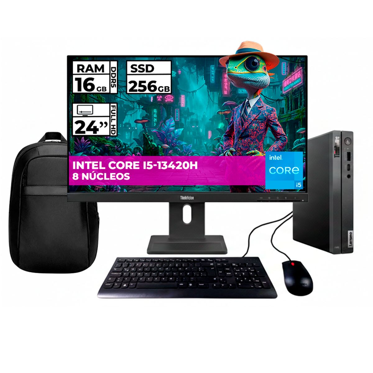 LENOVO - LENOVO THINKCENTRE NEO 50Q I5 16GB 256GB + MONITOR 24″ FHD + BOLSO OBSEQUIO