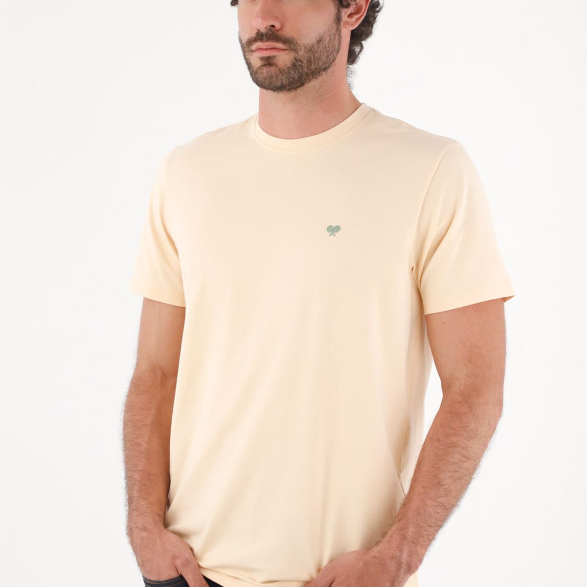 TENNIS - Camiseta para hombre de algodón beige claro regular con mini raquetas en el pecho