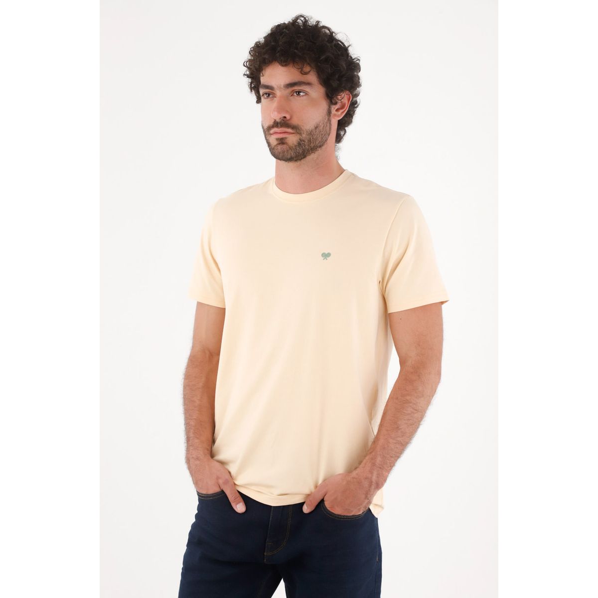 TENNIS - Camiseta para hombre de algodón beige claro regular con mini raquetas en el pecho
