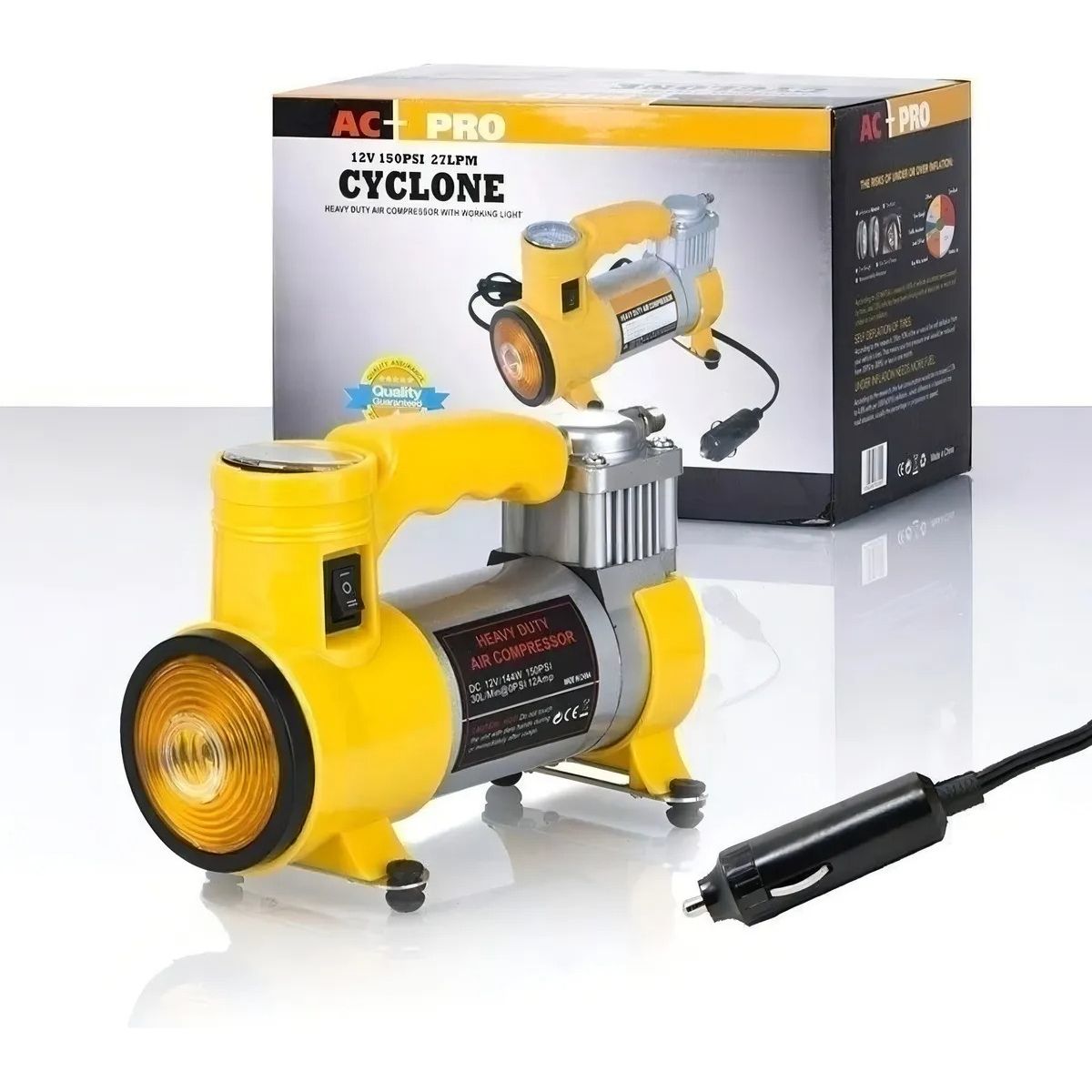CYCLONE - Compresor Portátil Carro y Moto Cyclone 12V con luz LED