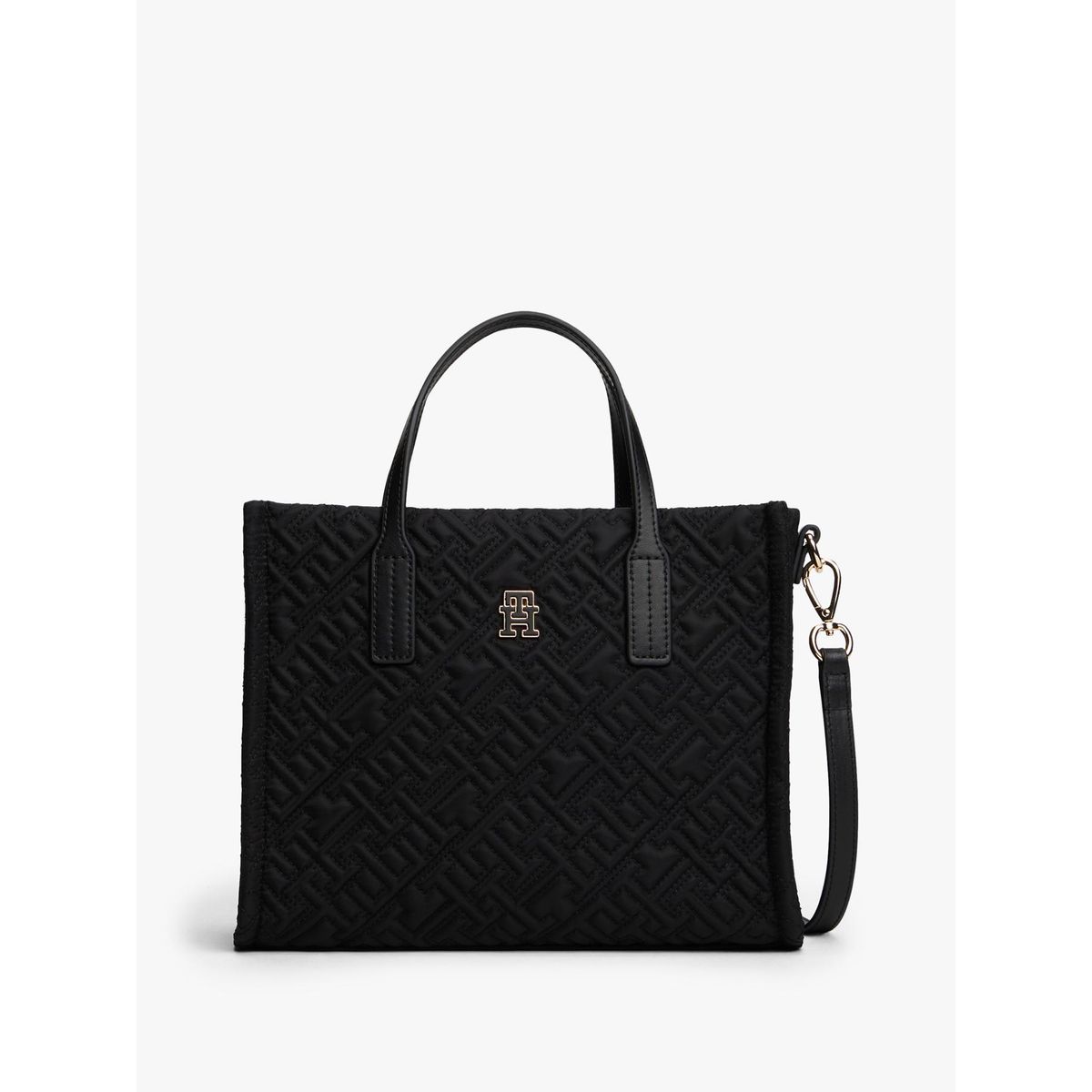 TOMMY HILFIGER - Bolso negro mini tote con texturizado monograma TH Tommy Hilfiger