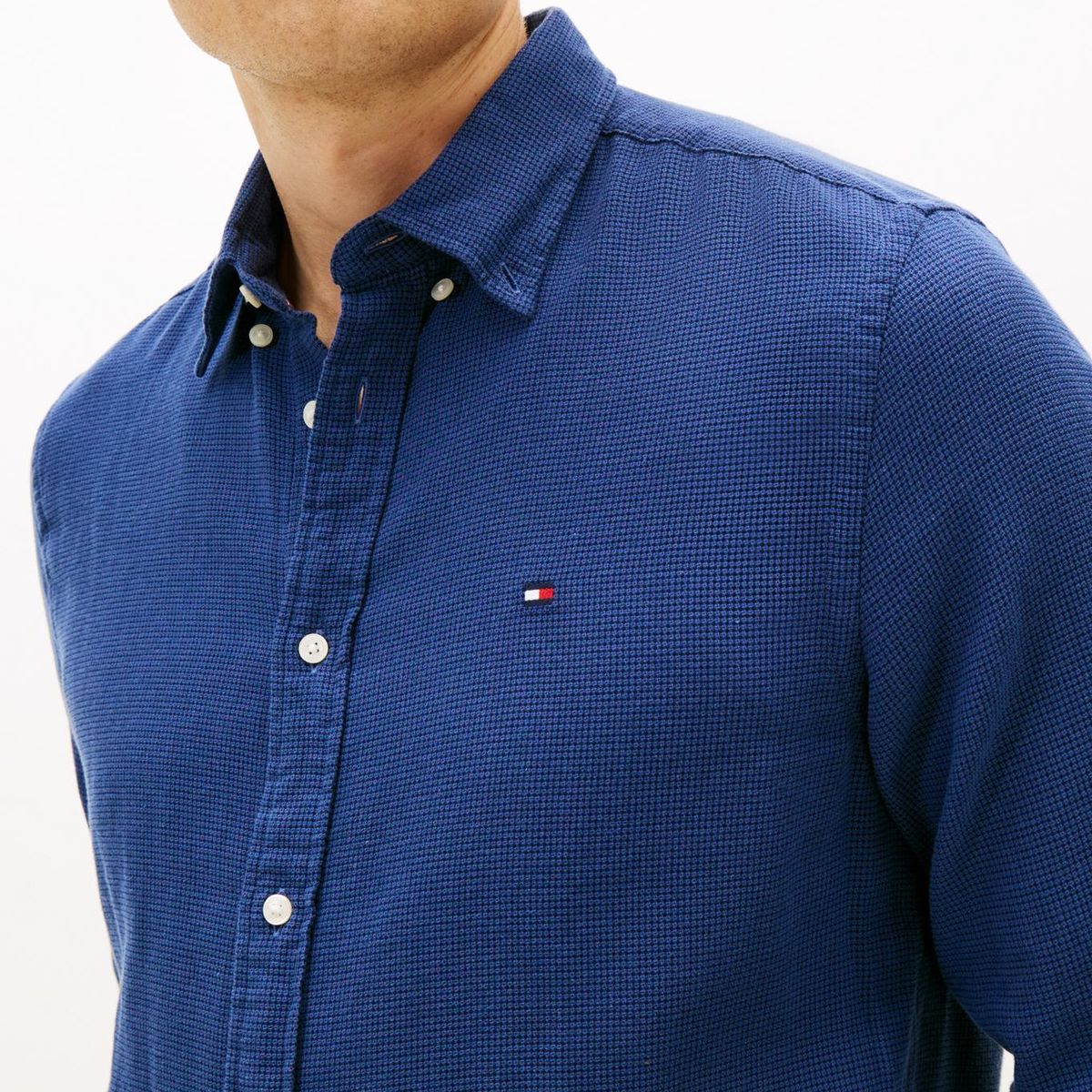 TOMMY HILFIGER - Camisa azul de corte regular en tejido dobby Tommy Hilfiger