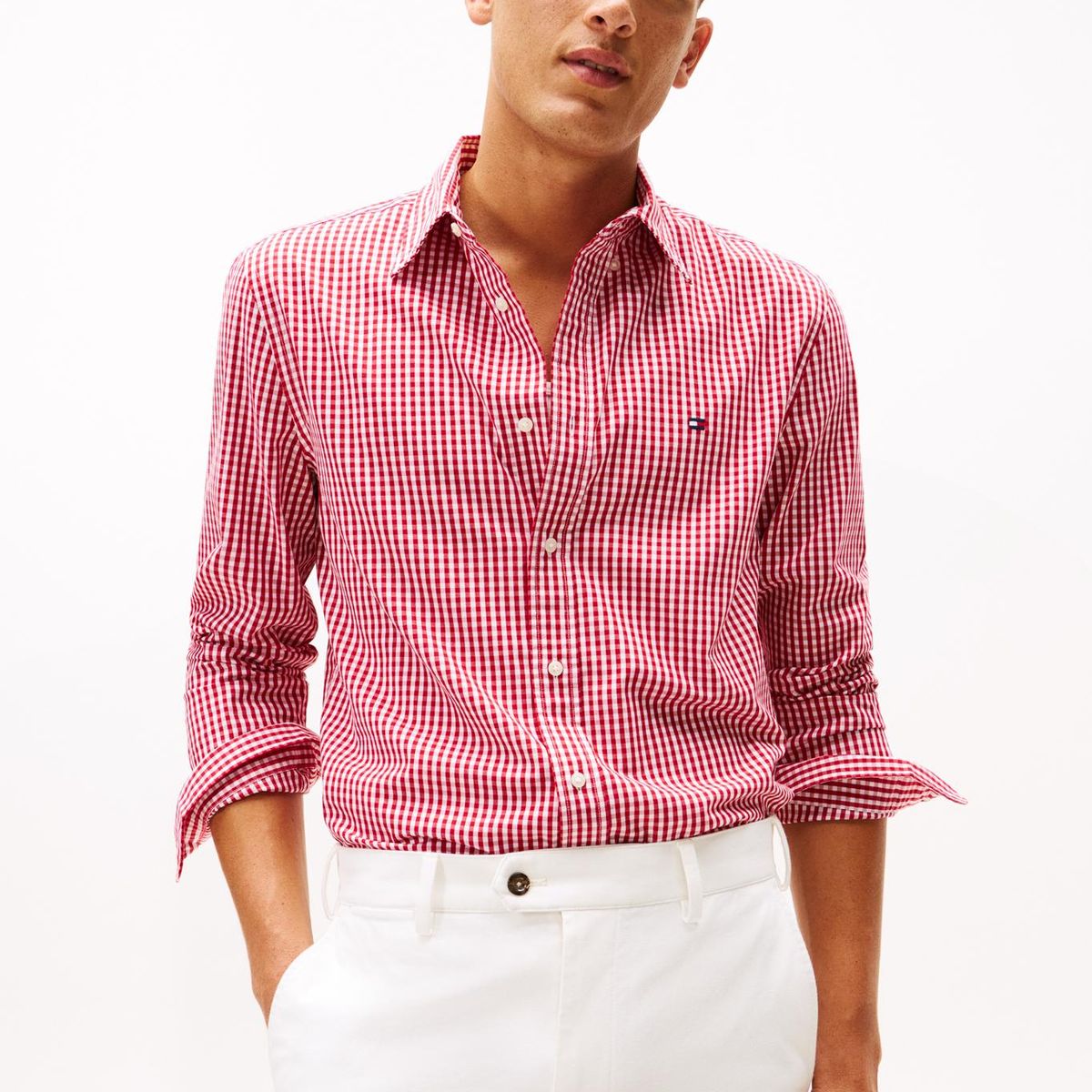 TOMMY HILFIGER - Camisa multicolor manga larga regular de popelín flex con cuadros gingham Tommy Hilfiger