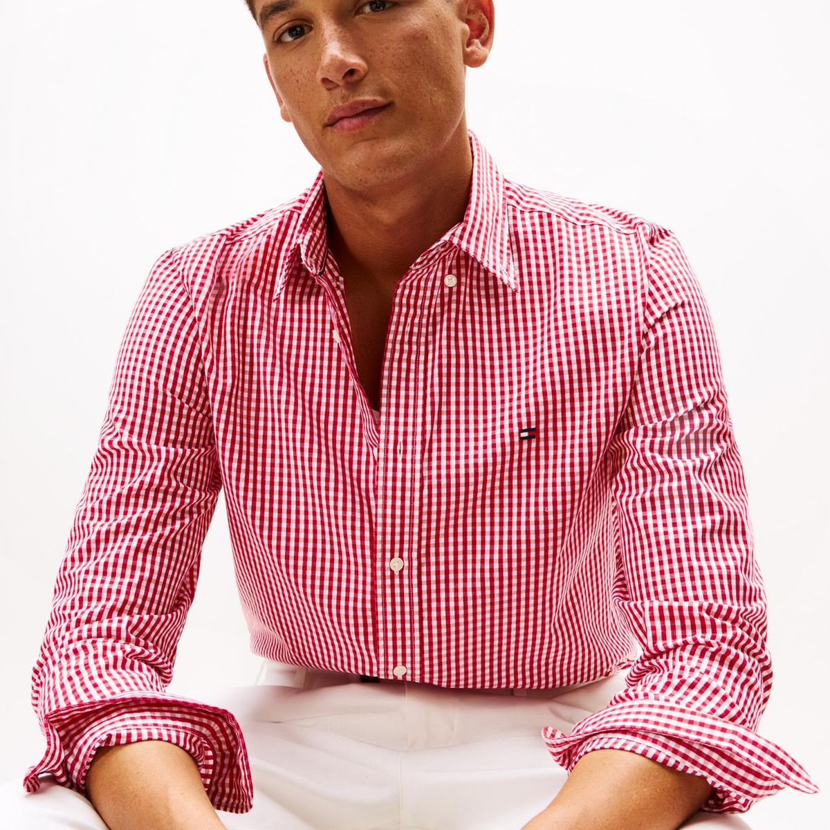 TOMMY HILFIGER - Camisa multicolor manga larga regular de popelín flex con cuadros gingham Tommy Hilfiger