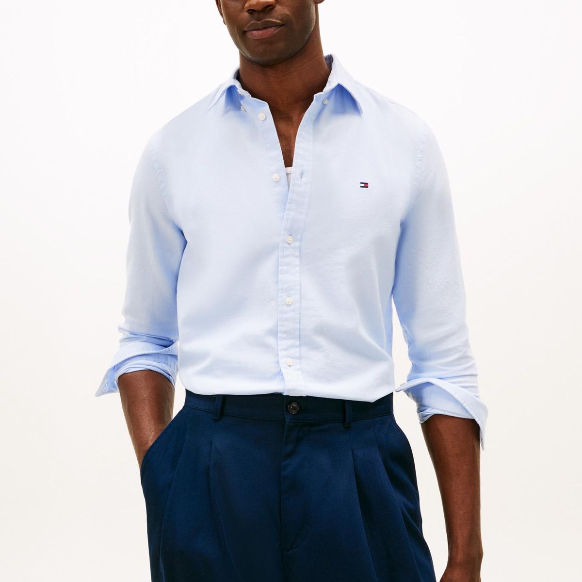 TOMMY HILFIGER - Camisa celeste slim flex con textura dobby Tommy Hilfiger