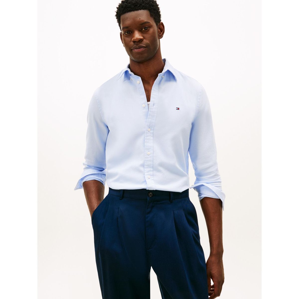 TOMMY HILFIGER - Camisa celeste slim flex con textura dobby Tommy Hilfiger