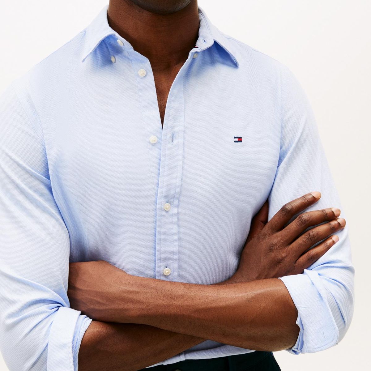 TOMMY HILFIGER - Camisa celeste slim flex con textura dobby Tommy Hilfiger