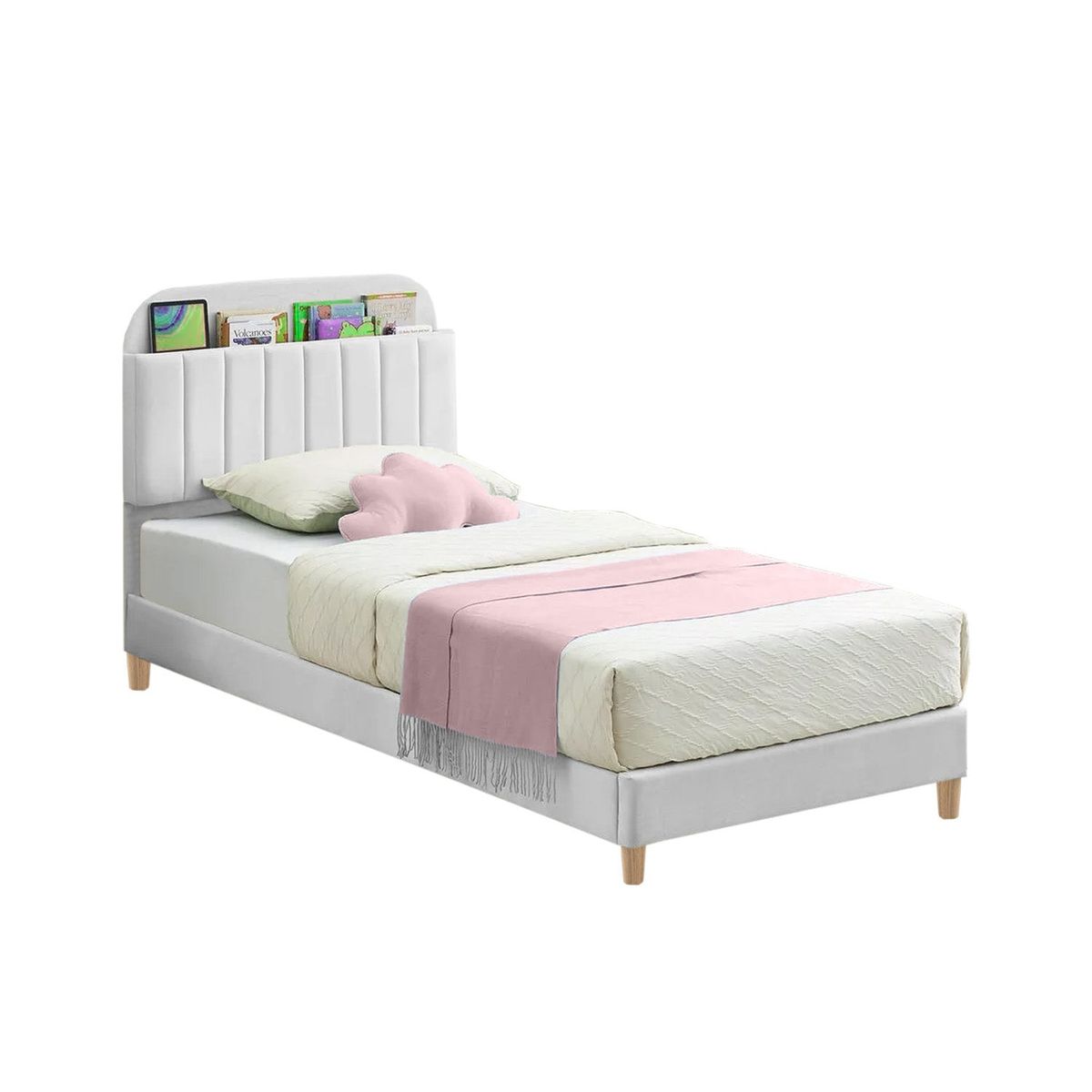 EKONOMODO COLOMBIA - Base Cama Con Espaldar + Colchon 1 Pillow Sencillo Infantil Fenix 100X190X115 Blanco