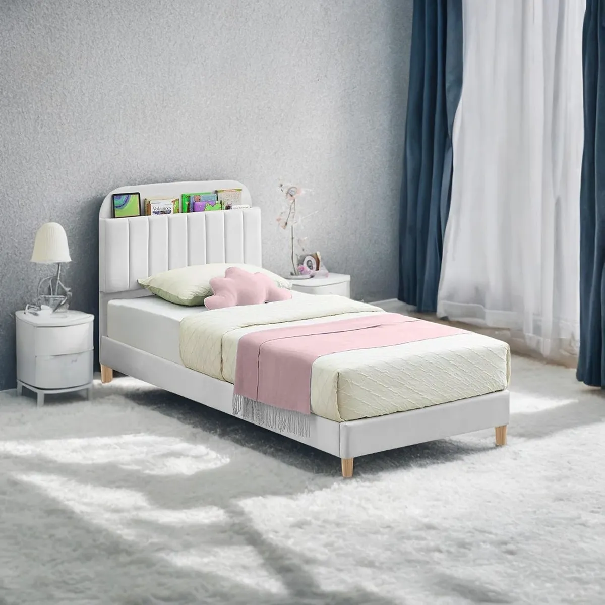 EKONOMODO COLOMBIA - Base Cama Con Espaldar + Colchon 1 Pillow Sencillo Infantil Fenix 100X190X115 Blanco