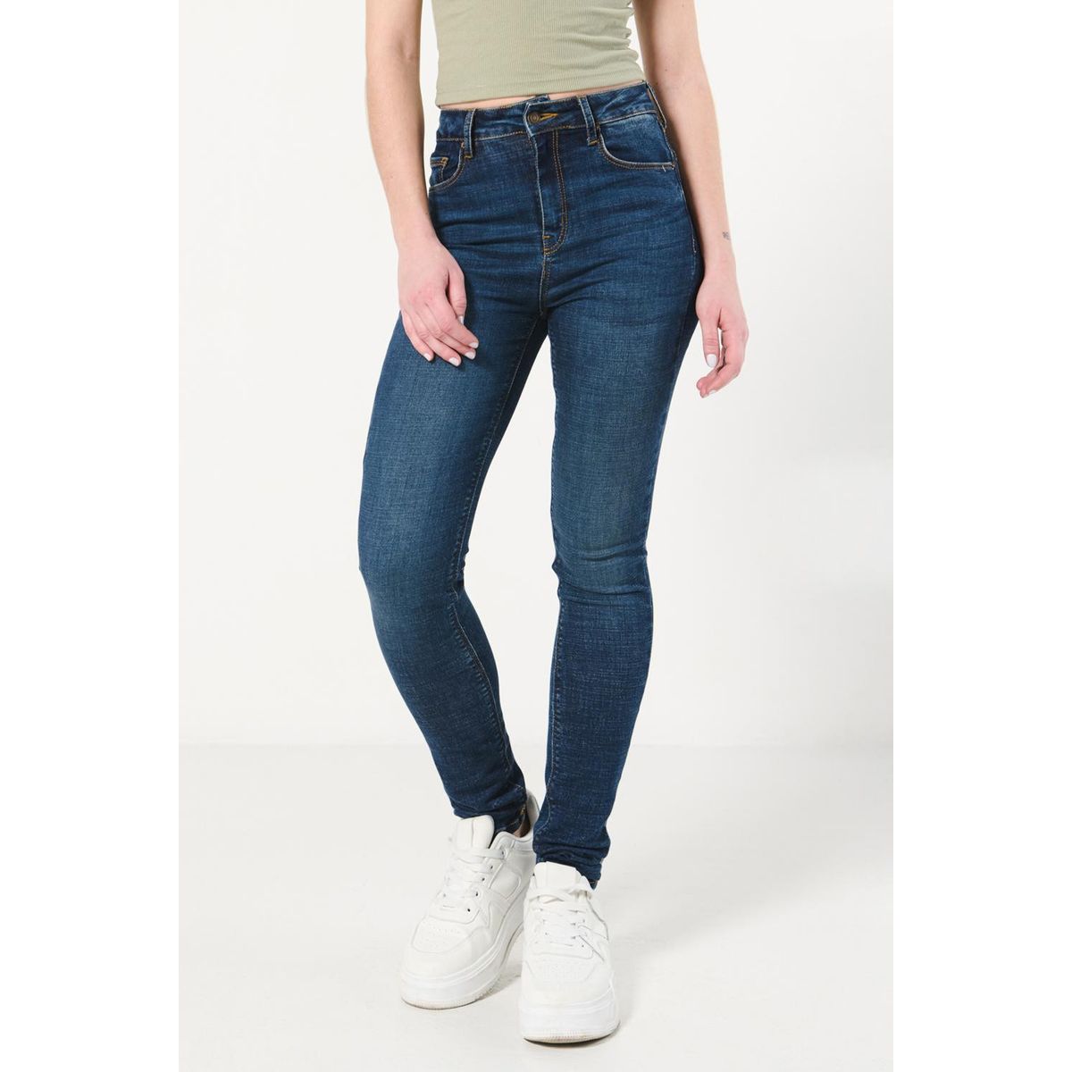 KOAJ - KOAJ Jean jegging azul oscuro tiro súper alto con costuras  Mujer