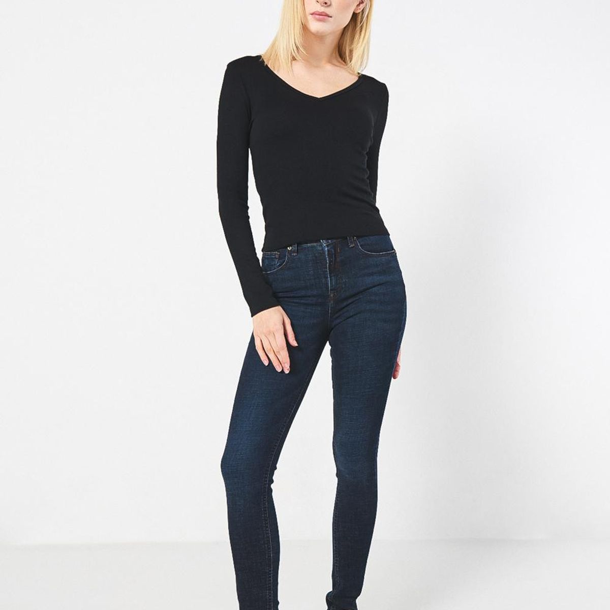 KOAJ - KOAJ Jean push up azul intenso tiro alto con realce posteri Mujer