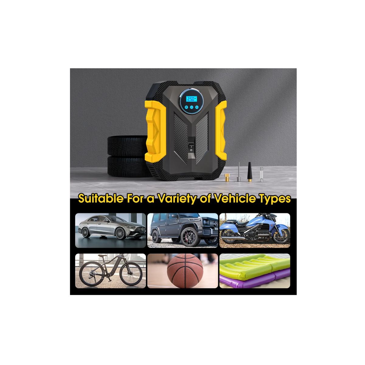 GENERICO - Compresor de Aire Automotriz Carsun Portátil 12V para Inflado de Neumáticos con Manómetro Digital