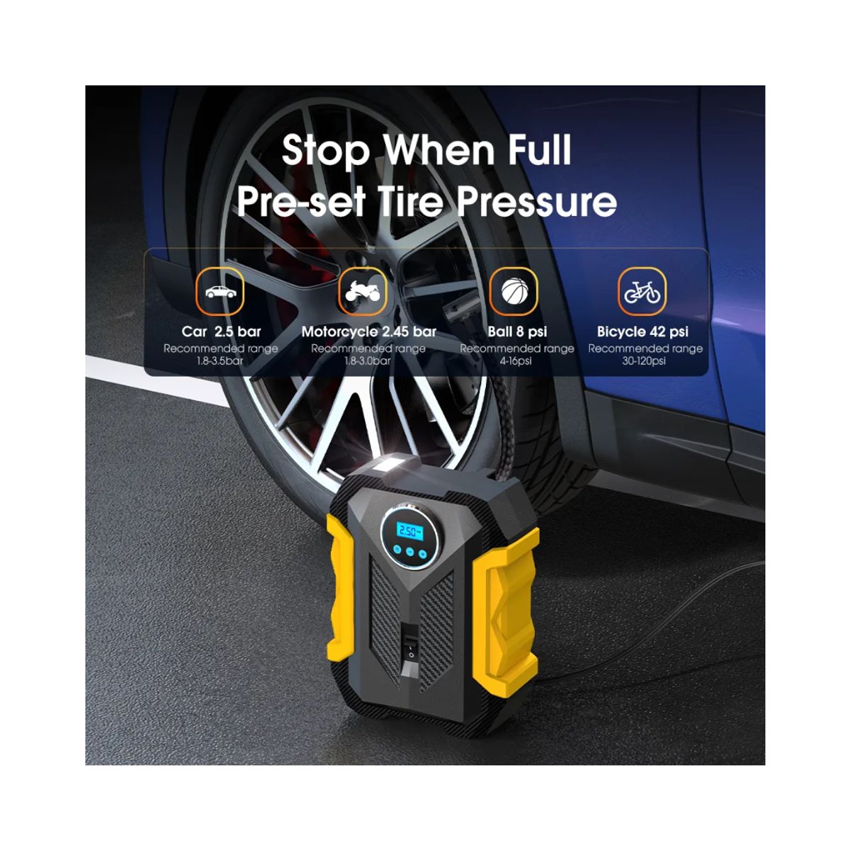 GENERICO - Compresor de Aire Automotriz Carsun Portátil 12V para Inflado de Neumáticos con Manómetro Digital