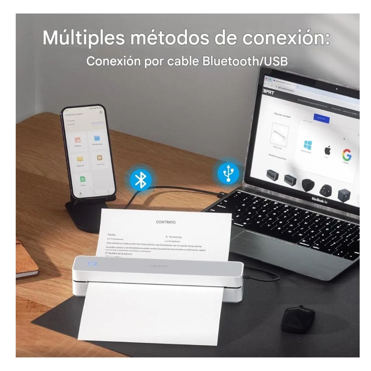 GENERICO - Mini Impresora Portatil A4 Termica sin Tinta Conexion Bluetooth