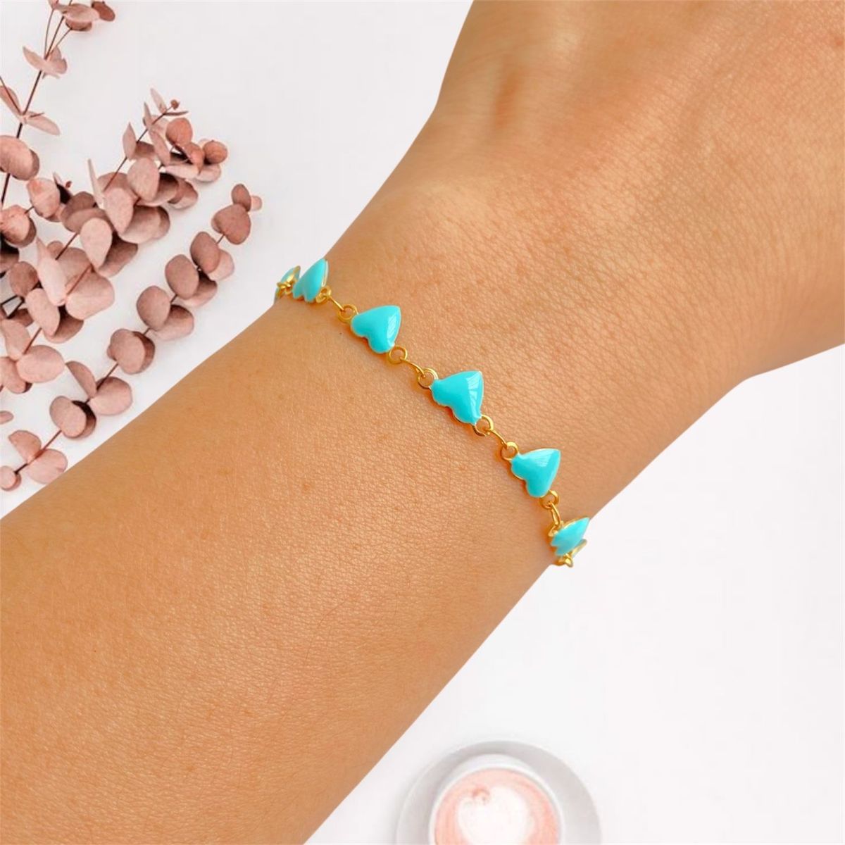 STAINLESS STEEL - Pulsera Corazon Azul Claro Esmaltadas Para Mujer En Acero Inoxidable + Caja