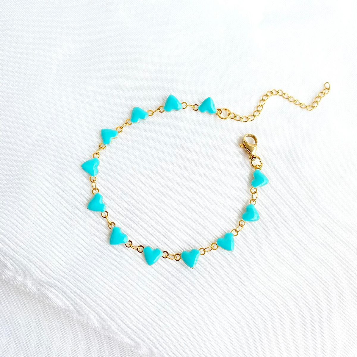 STAINLESS STEEL - Pulsera Corazon Azul Claro Esmaltadas Para Mujer En Acero Inoxidable + Caja