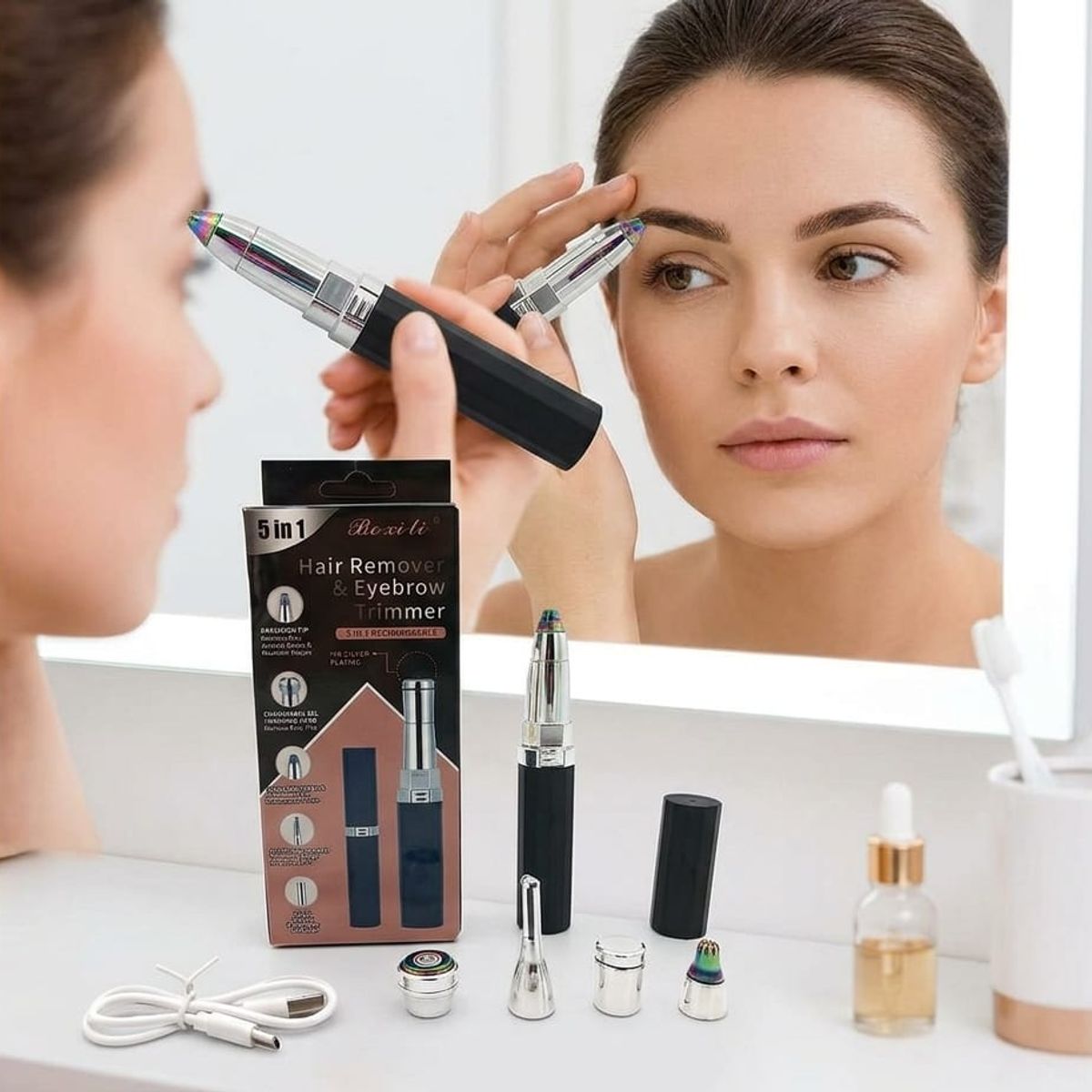 GENERICO - Depiladora 5 en 1 Recargable Cejas Facial Nariz