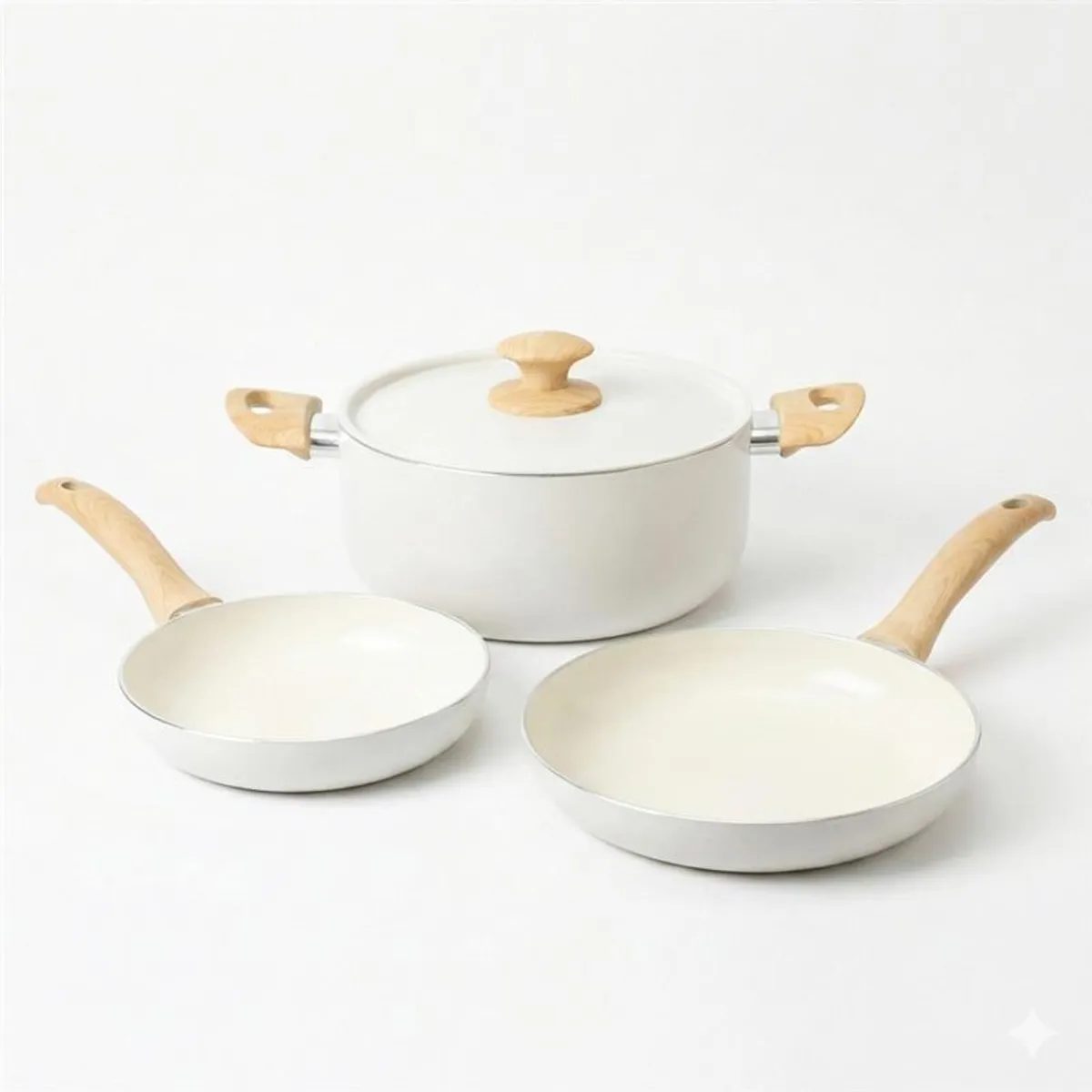 ILKO - Pack Cerámico Blanco x3 Sartén 20 y 24 cm, olla 24 cm