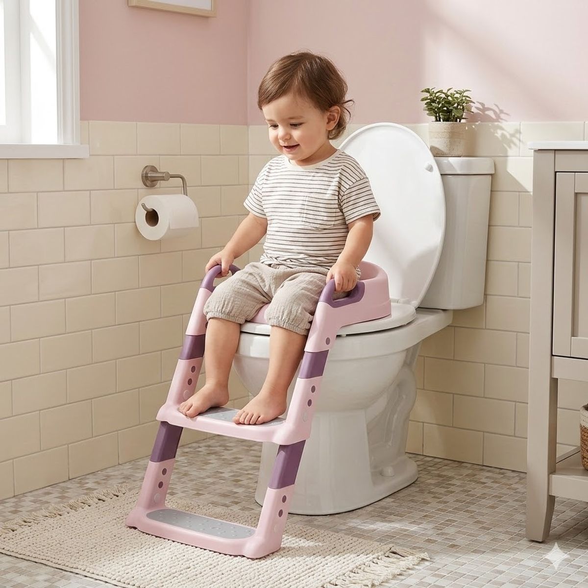 TIENDITA DEL BEBE IMPORTADORA MC - Escalera Baño Niños Asiento De Inodoro Infantil Con Escalera Rosado