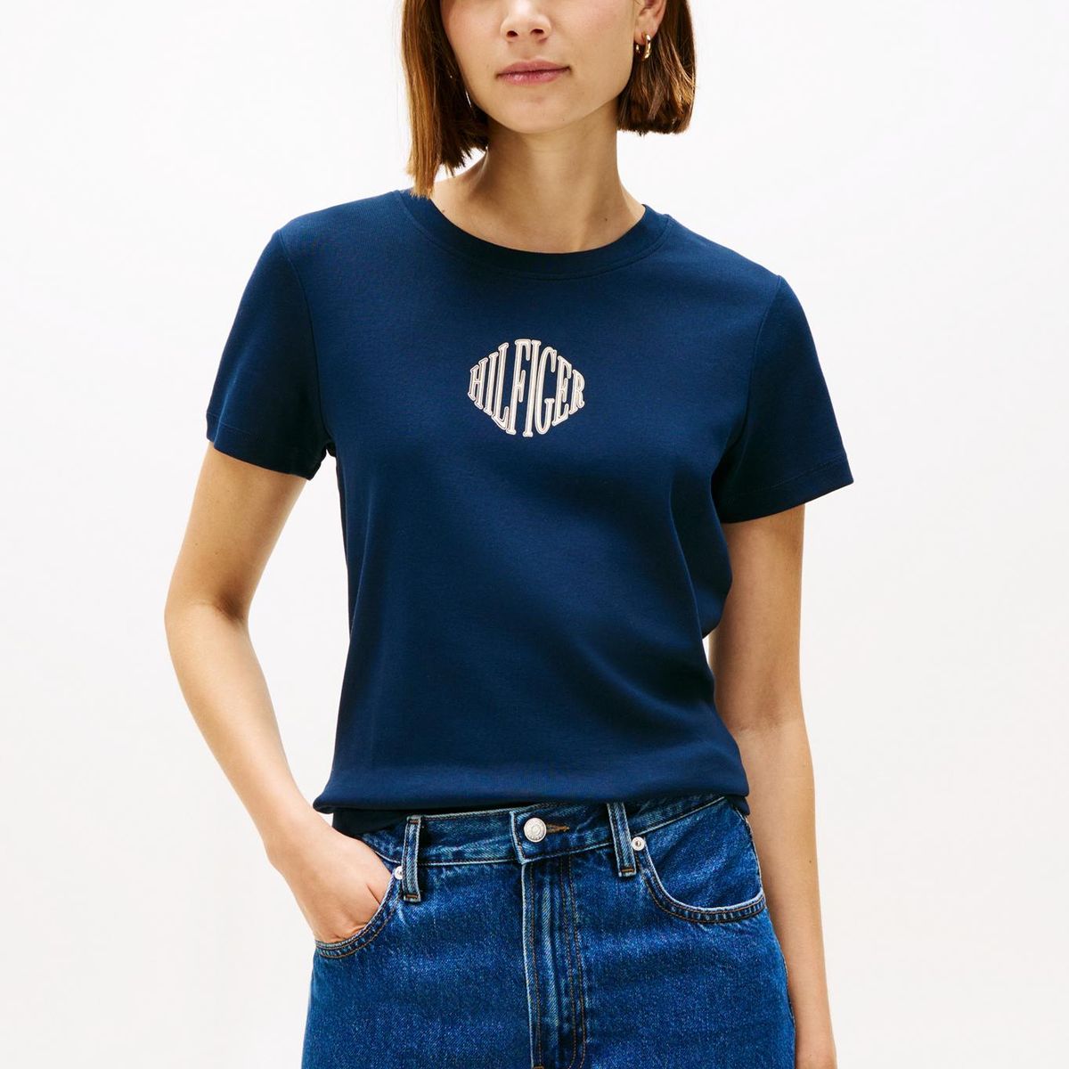 TOMMY HILFIGER - Camiseta azul varsity de corte regular con logo Tommy Hilfiger