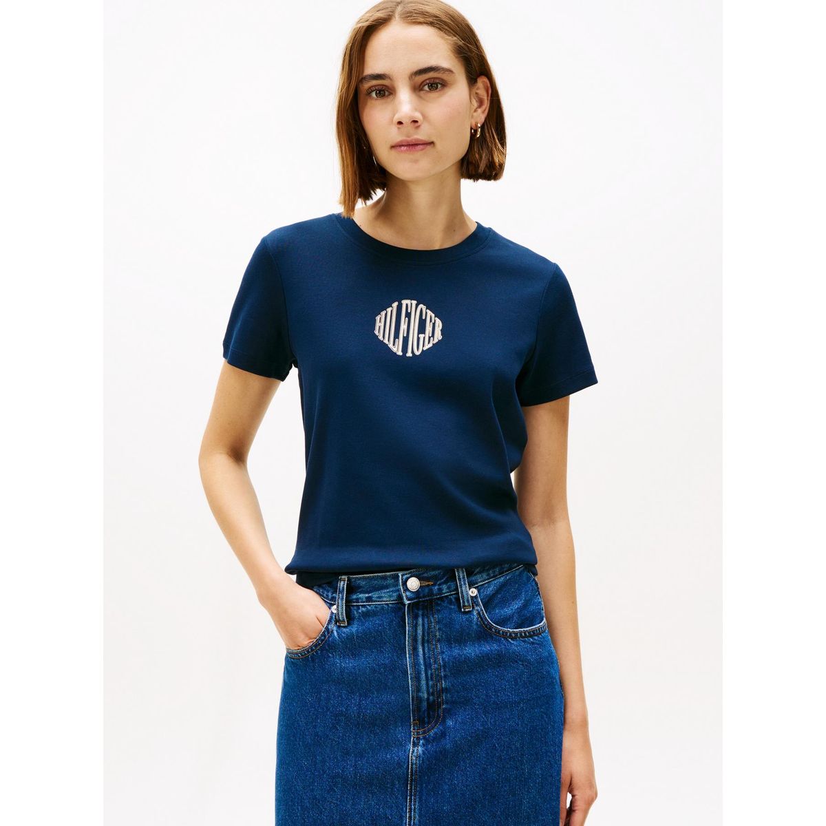 TOMMY HILFIGER - Camiseta azul varsity de corte regular con logo Tommy Hilfiger