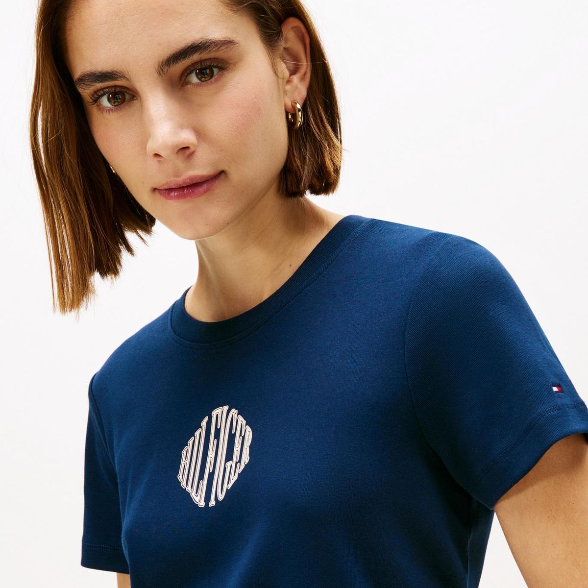 TOMMY HILFIGER - Camiseta azul varsity de corte regular con logo Tommy Hilfiger