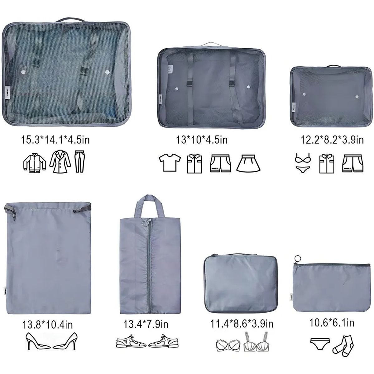 SHADOW - Organizador de Maleta para Viajeros Set de Bolsas x8