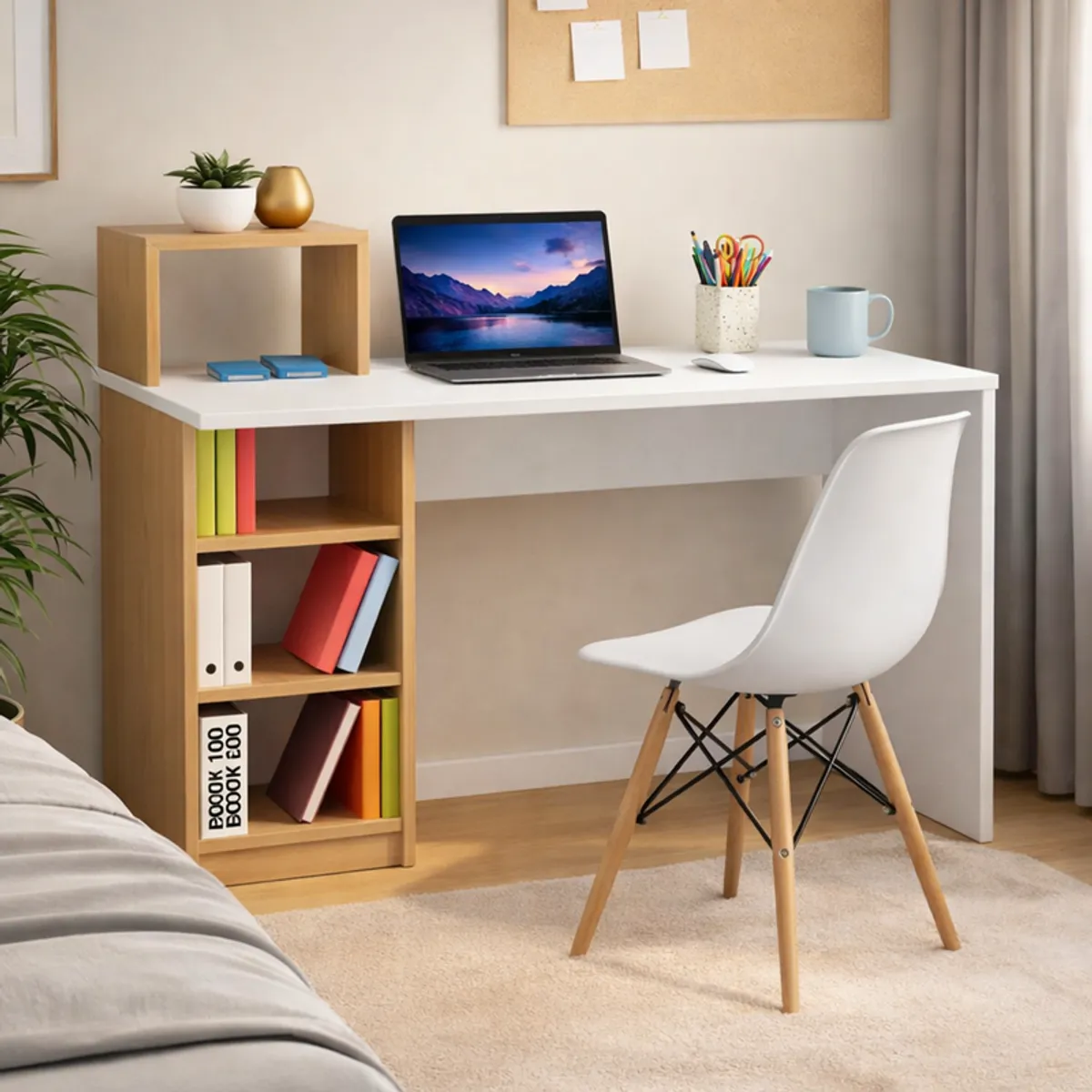 DKO DESIGN - Combo Escritorio College 91,5x100x40 Blanco + Silla Eames