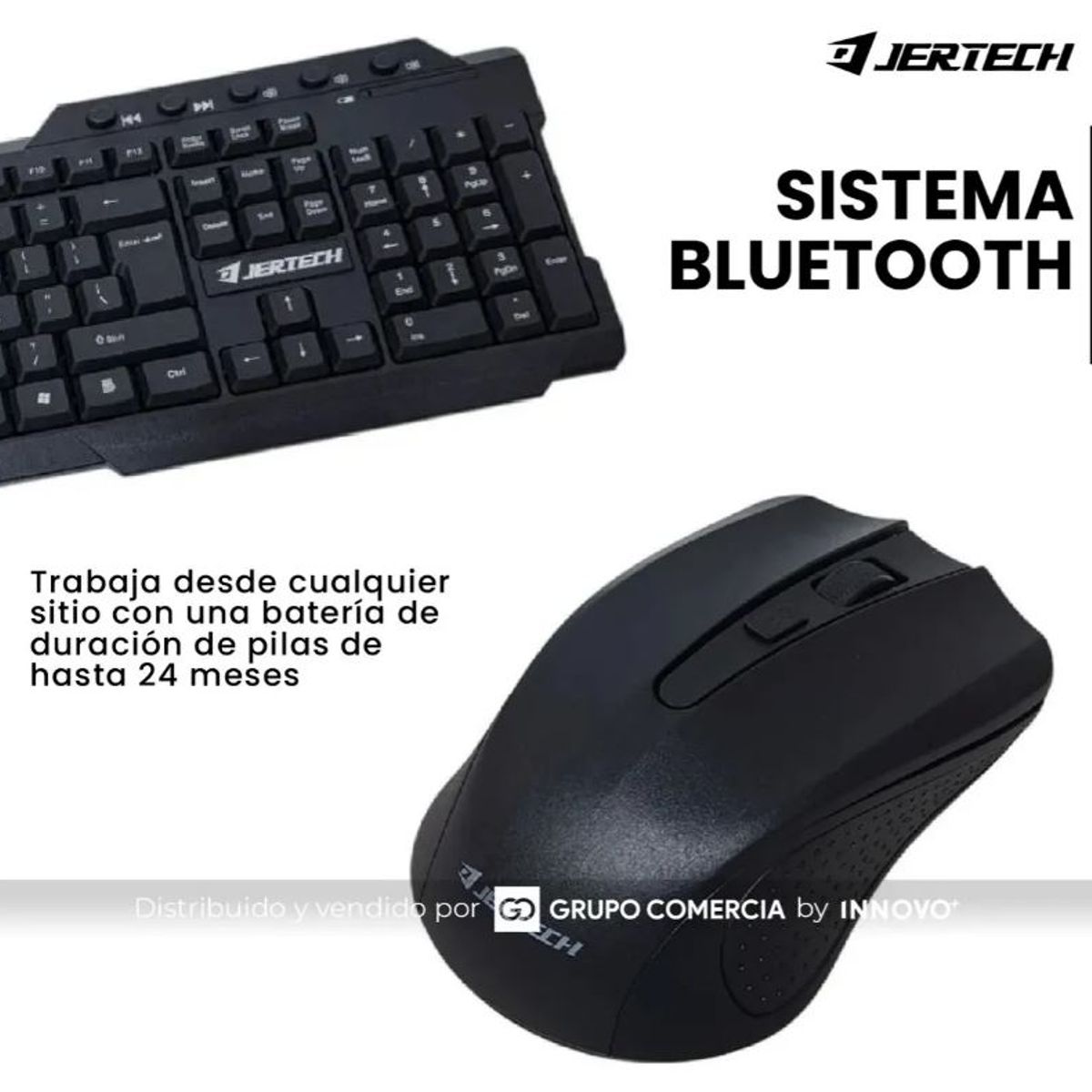 INNOVA - Teclado Y Mouse Jertech Inalámbrico Ultra Silencioso Ergonómico Y Multimedia Negro Negro