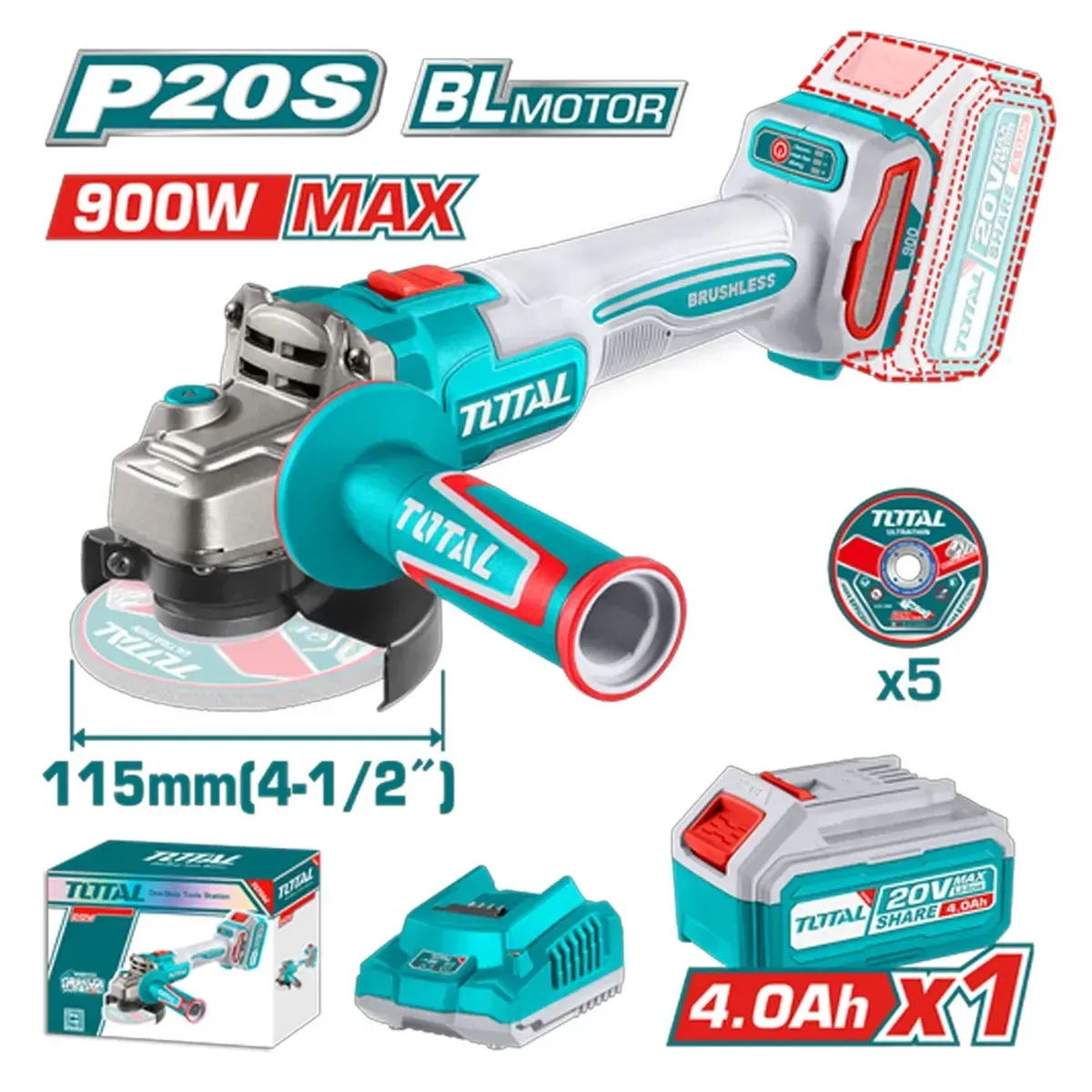 TOTAL - Pulidora Total inalámbrica 900W - 20V