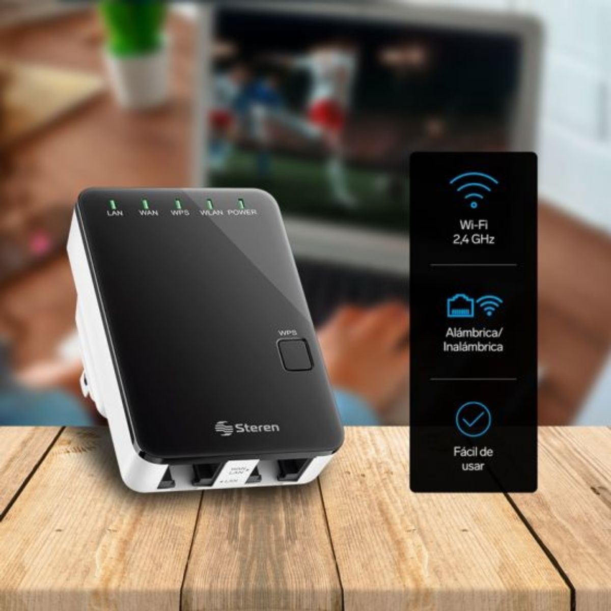 STEREN - Repetidor Wi-Fi* 2,4 GHz (B/G/N), hasta 17 m de cobertura