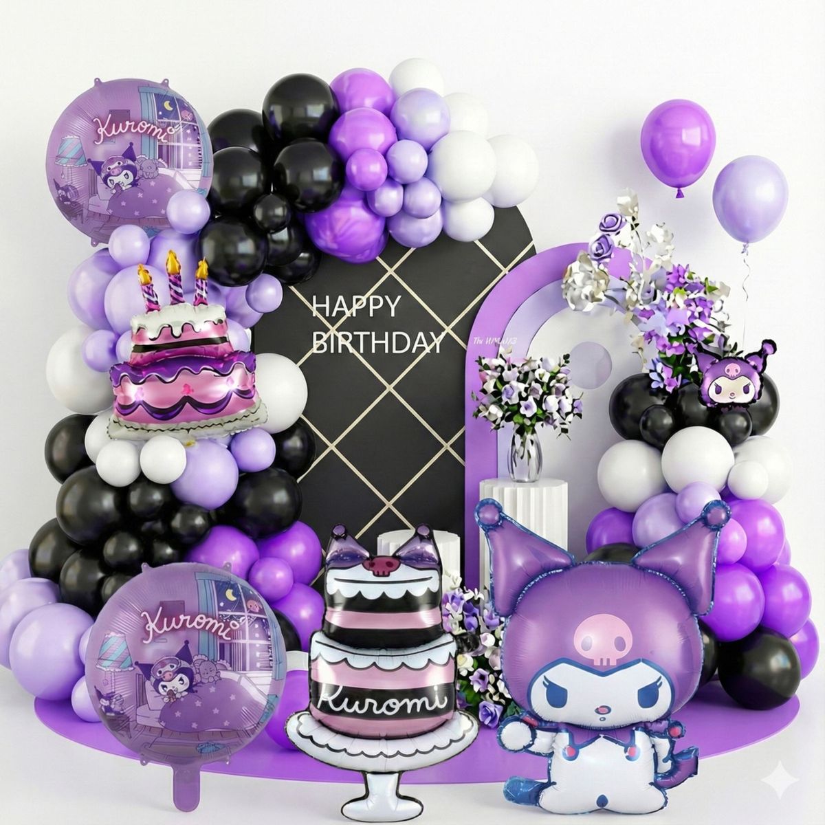 GENERICO - Set De Fiesta Cumpleaños Kuromi 104 Pcs Globos