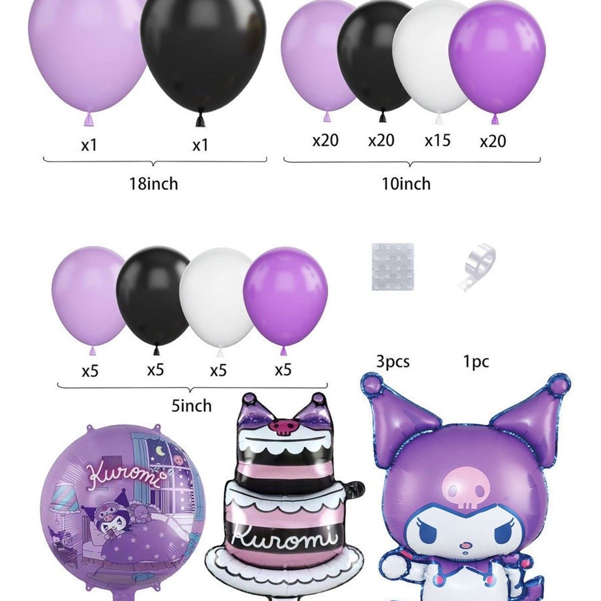 GENERICO - Set De Fiesta Cumpleaños Kuromi 104 Pcs Globos