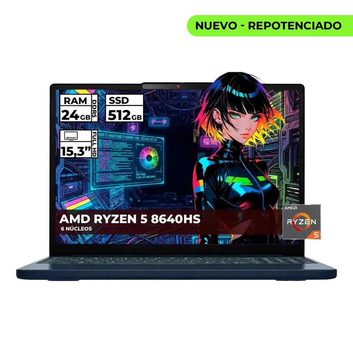 Lenovo - PORTÁTIL LENOVO IDEAPAD SLIM 3 RYZEN 5 8640HS 24GB RAM 512GB SSD 15,3" WUXGA