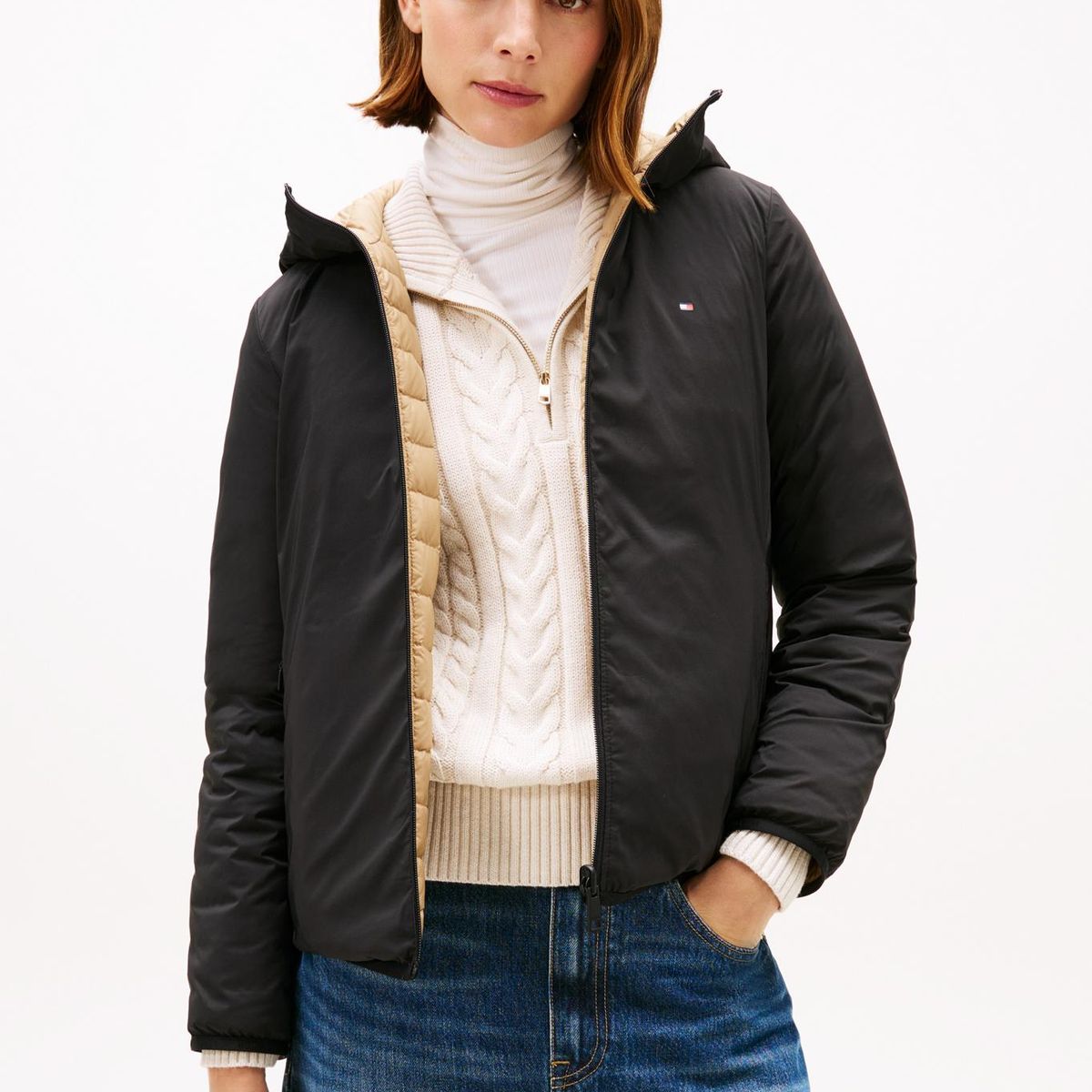 TOMMY HILFIGER - Chaqueta negra ligera con logo Tommy Hilfiger